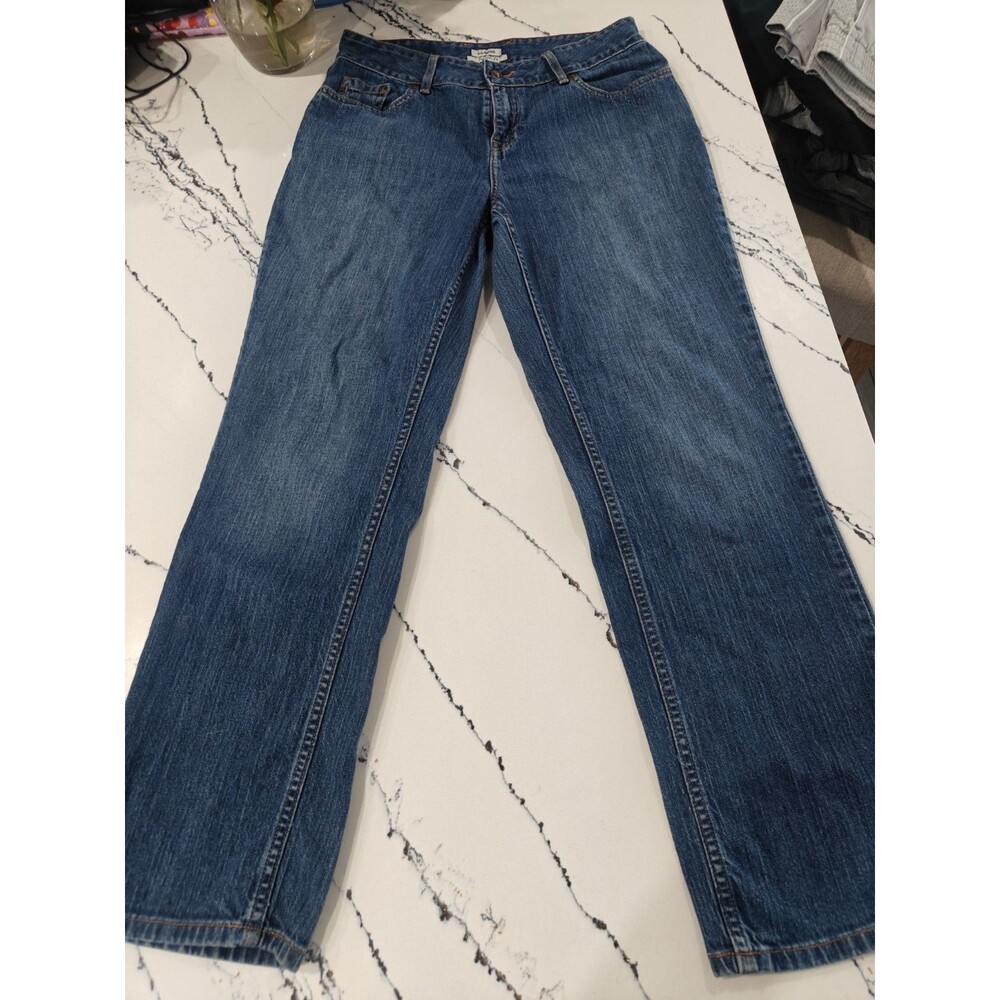 LL Bean Size 6 Favorite Fit Denim Jean Pants Blue Straight Leg Button Zip